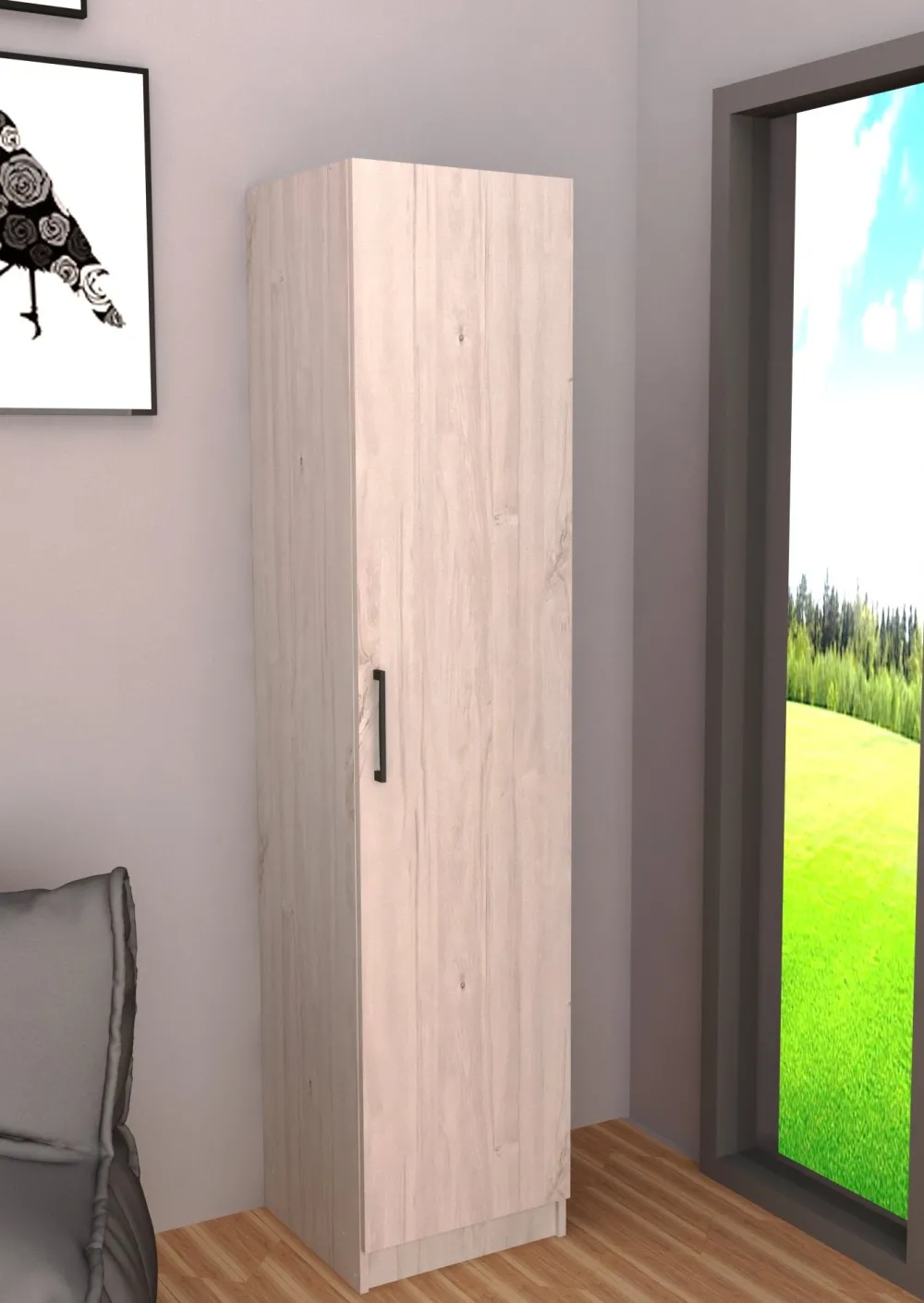 tyc__kleerkast__bergkast__0-10.webp TYC - Kleerkast - bergkast Elmo - 1-draaideur - White Oak- 40x180x40cm | Belga Meubelen Sale
