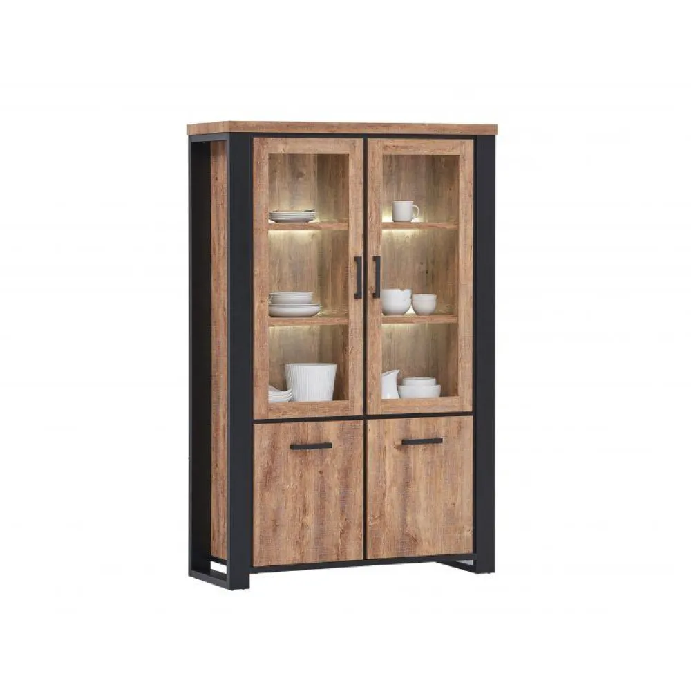 tyc__vitrine_orly__indust_0.webp TYC - Vitrine Orly - Industri-le Eik - Inclusief ledverlichting - 126x195x45cm | Belga Meubelen Online