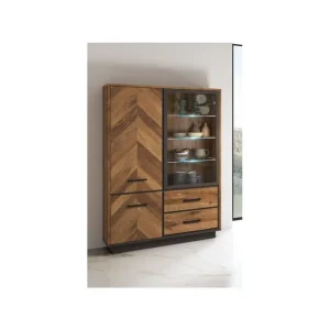 Vitrinekast Felix - Met ledverlichting - Donkere Eik - 117x174x40cm | Belga Meubelen Online