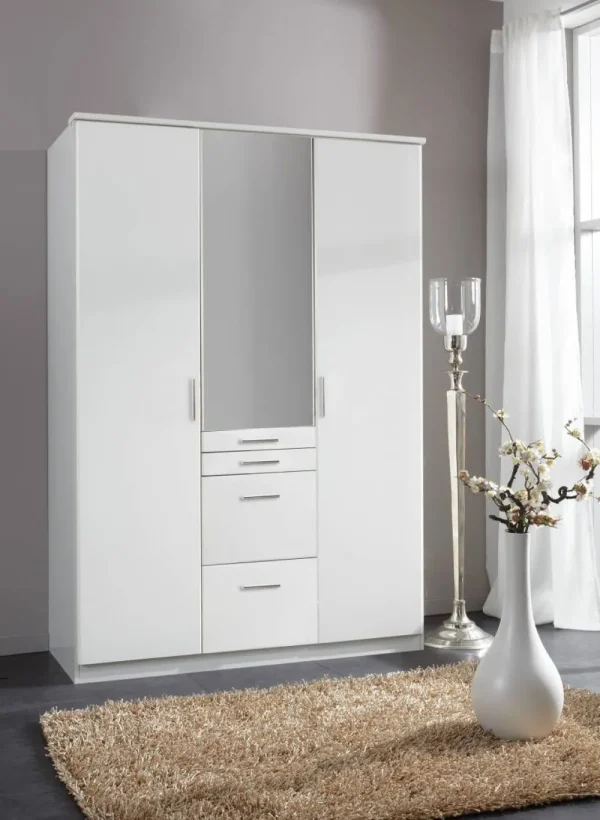 Wimex - Kleerkast Aachen - 3 deuren - 3 lades - Wit - 135x198x58cm | Belga Meubelen Fashion
