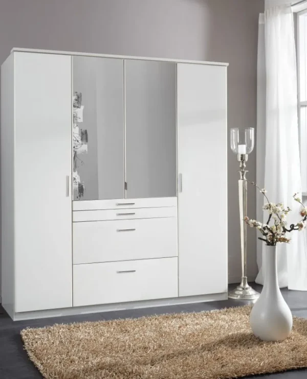 Wimex - Kleerkast Aachen - 4 deuren - 4 lades - Wit - 180x198x58cm | Belga Meubelen Sale