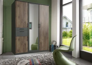 Wimex - Kleerkast Hennef - Grijs/Donkere Eik - 135x200x58 cm | Belga Meubelen Online