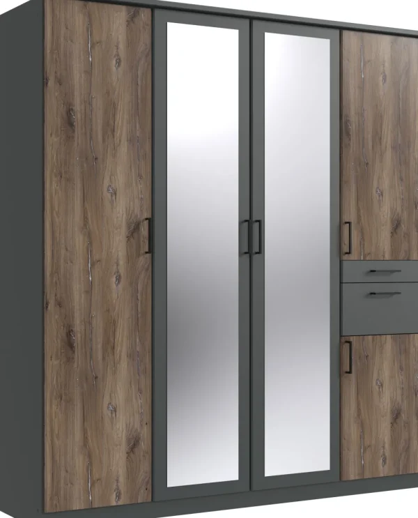 Wimex - Kleerkast Hennef - Grijs/Donkere Eik - 180x200x58 cm | Belga Meubelen Best