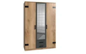 Wimex - Kleerkast Liverpool - 3 draaideuren - Donkere Eik/Antraciet - 135x199x58cm | Belga Meubelen Clearance