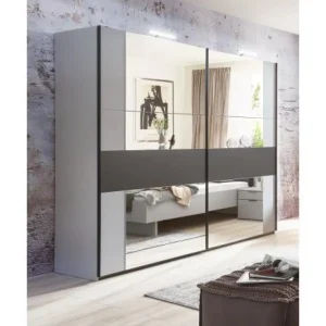 Wimex - Kleerkast Tokyo - Schuifdeuren - Wit/Grijs/Spiegel - 300x218x65cm | Belga Meubelen Best