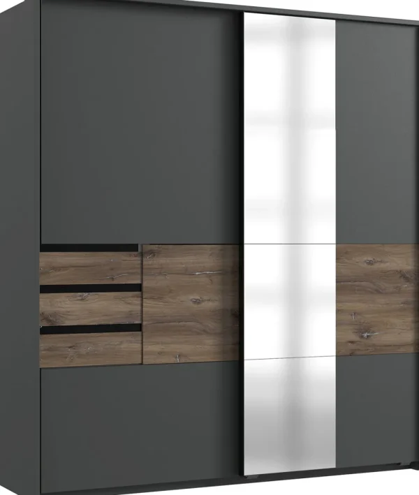 Wimex - Schuifdeurenkast Bamberg- 2 laden - Grijs/Donkere Eik - 180x65x198cm | Belga Meubelen Hot